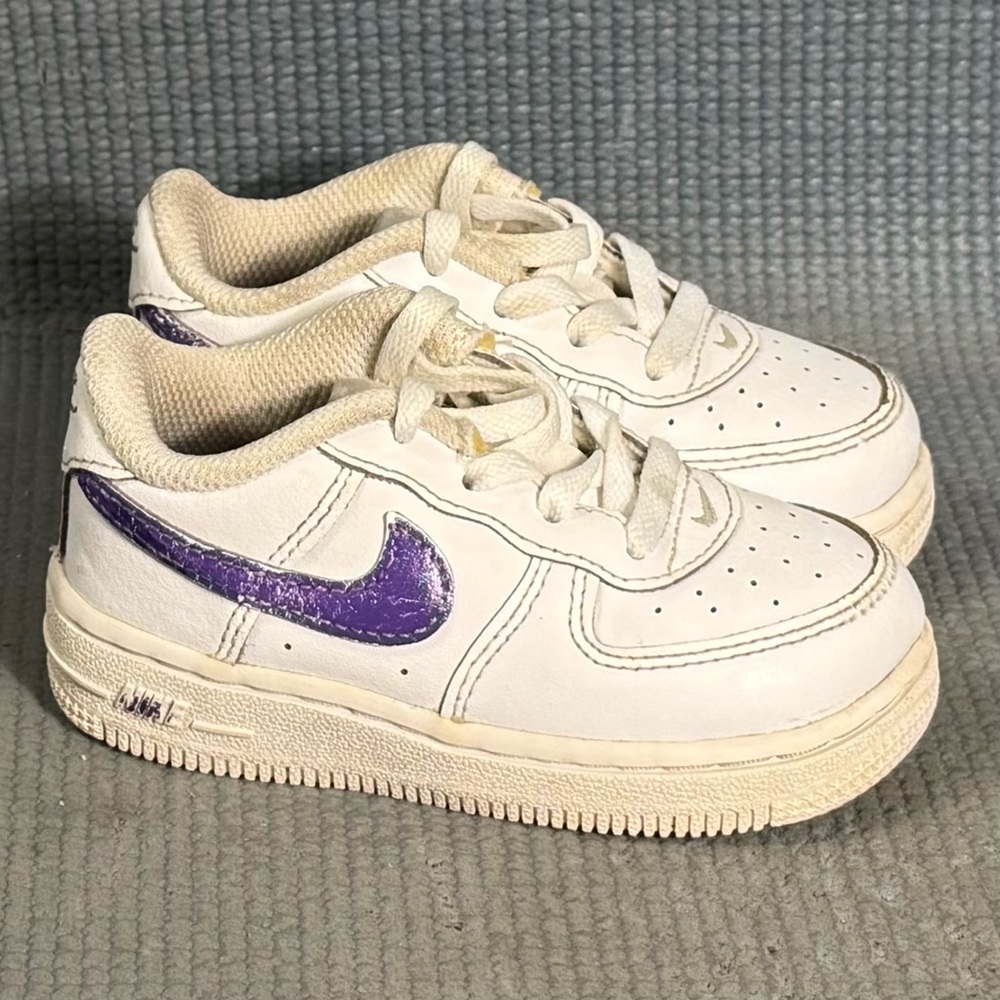 Nike Air Force 1 LE 'Triple White Purple’ Shoes Toddler Size 6C